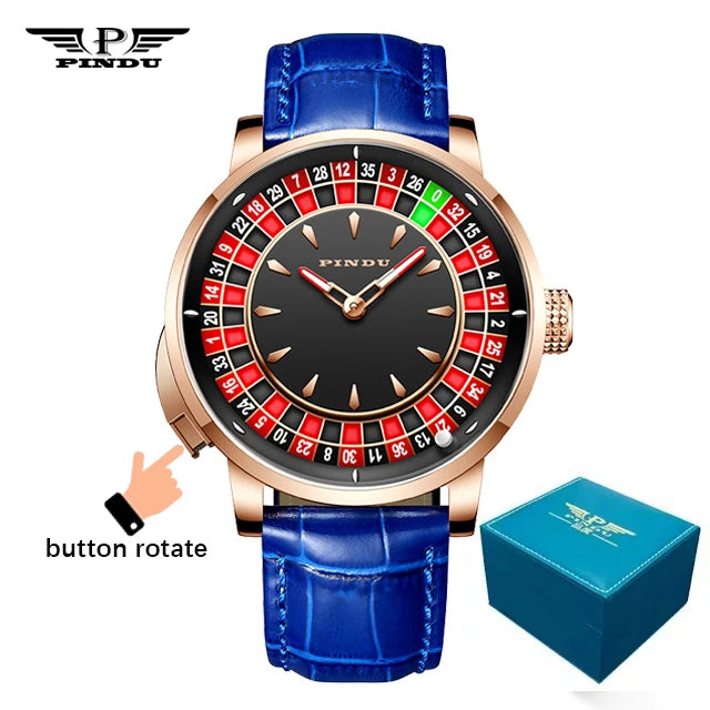 INDU New Watches Euroean Button Roulette Fun Game Sahire Glass NH35A Mechanical Watch Diamond Dial Leather Men'S Watch 6628